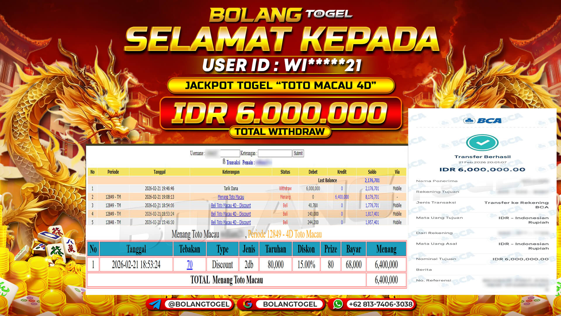 Bukti jackpot TOGEL TOTO MACAU 4D BOLANGTOGEL - gambar 1